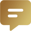 A gold colored speech bubble with two lines on it.